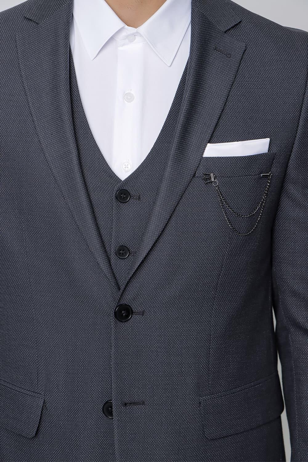 TK 842 Slim Fit Gri Klasik Takım Elbise