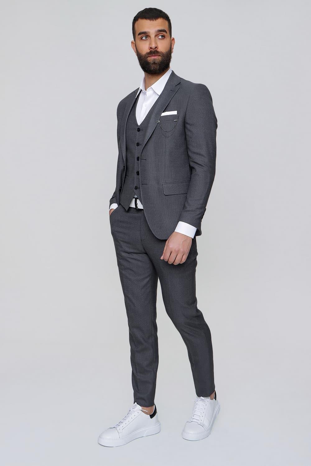 TK 842 Slim Fit Gri Klasik Takım Elbise