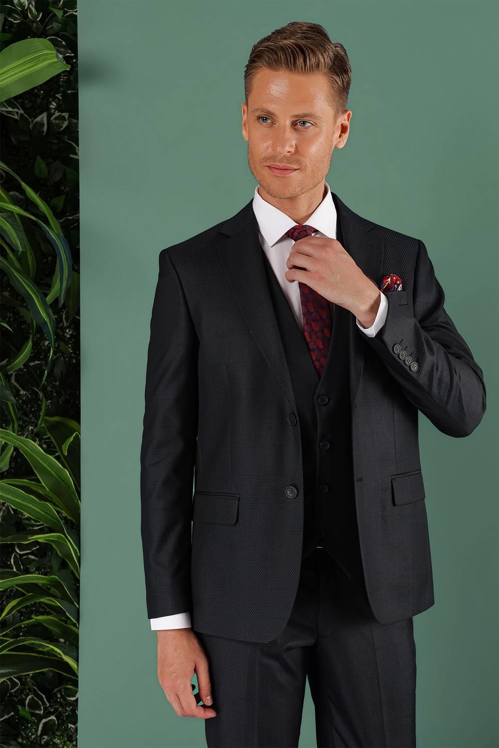 TK 857 Slim Fit Siyah Klasik Takım Elbise