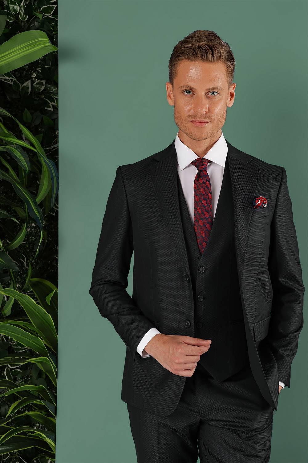 TK 857 Slim Fit Siyah Klasik Takım Elbise