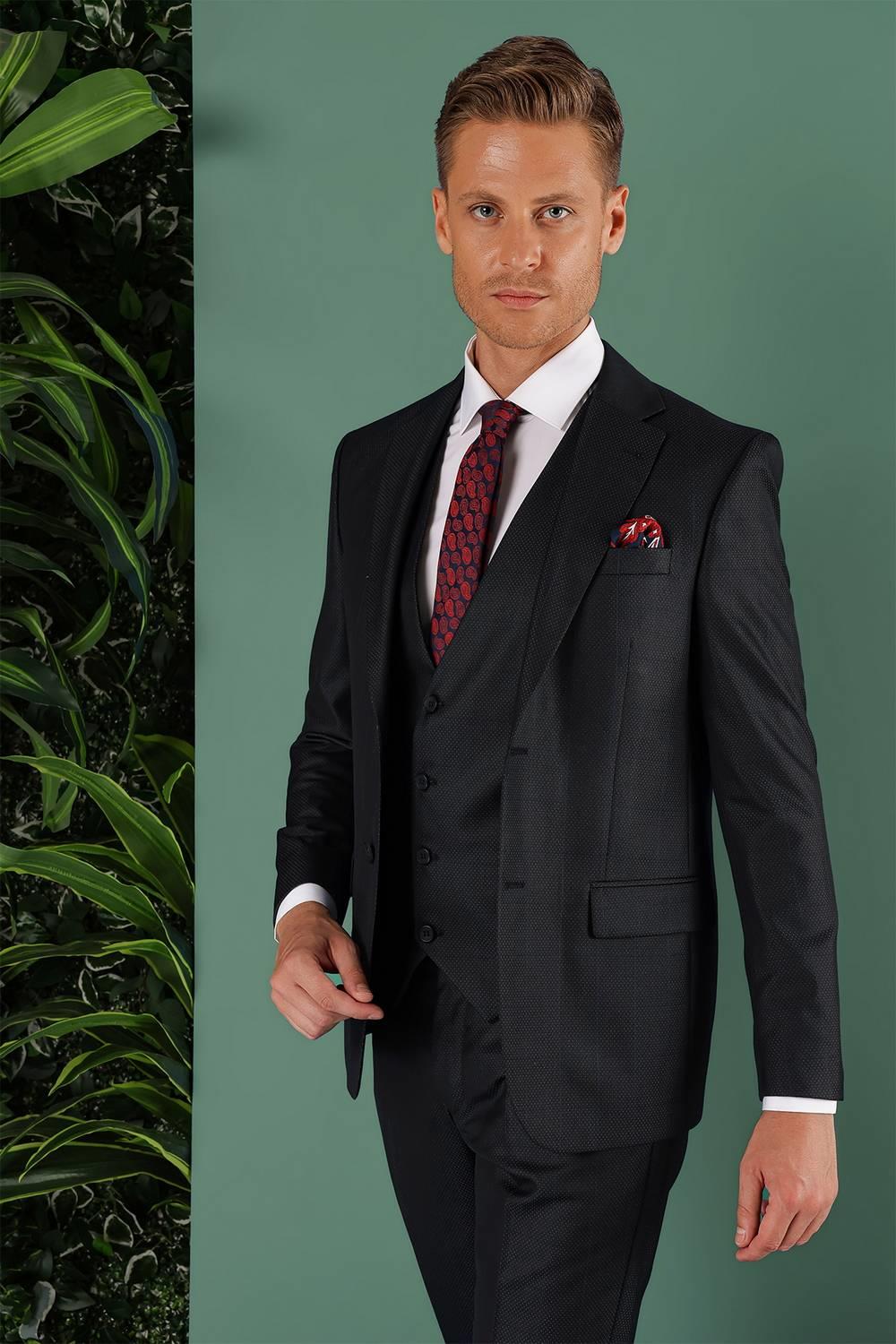 TK 857 Slim Fit Siyah Klasik Takım Elbise