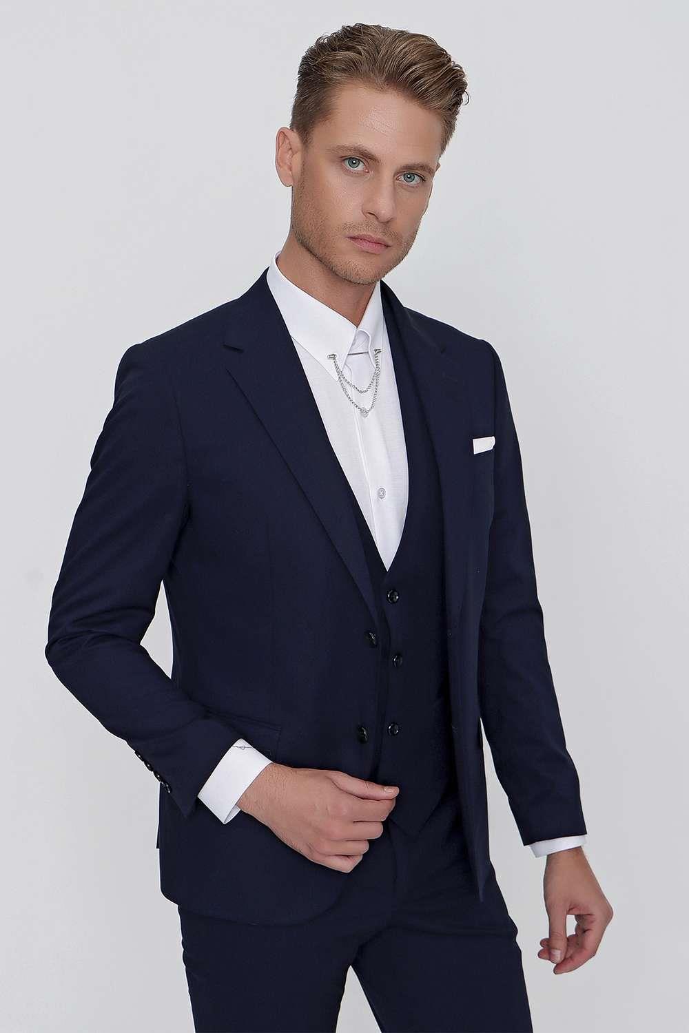 TK 859 Slim Fit Lacivert Klasik Takım Elbise