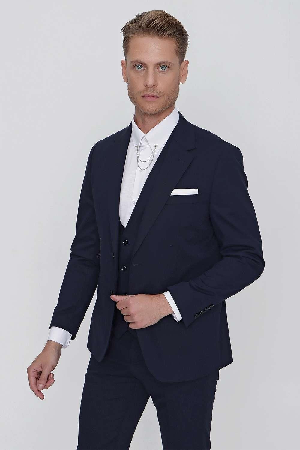 TK 859 Slim Fit Lacivert Klasik Takım Elbise
