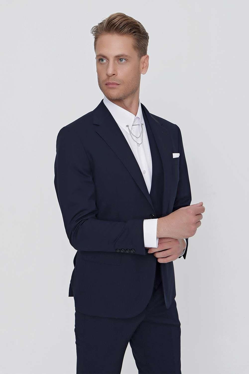 TK 859 Slim Fit Lacivert Klasik Takım Elbise