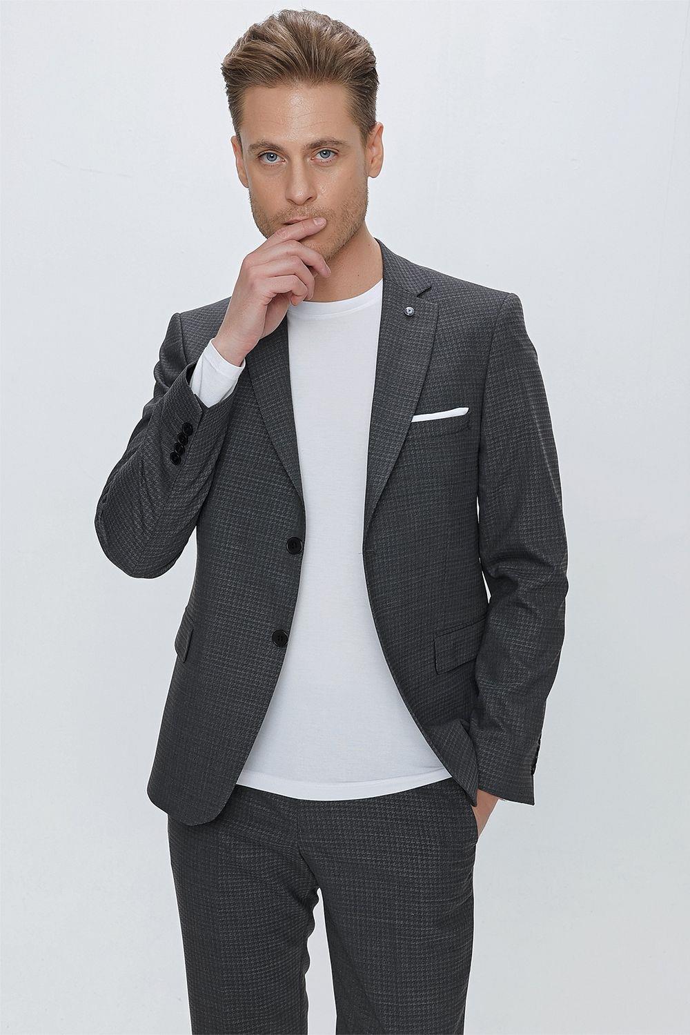 TK 863 Slim Fit Antrasit Klasik Takım Elbise