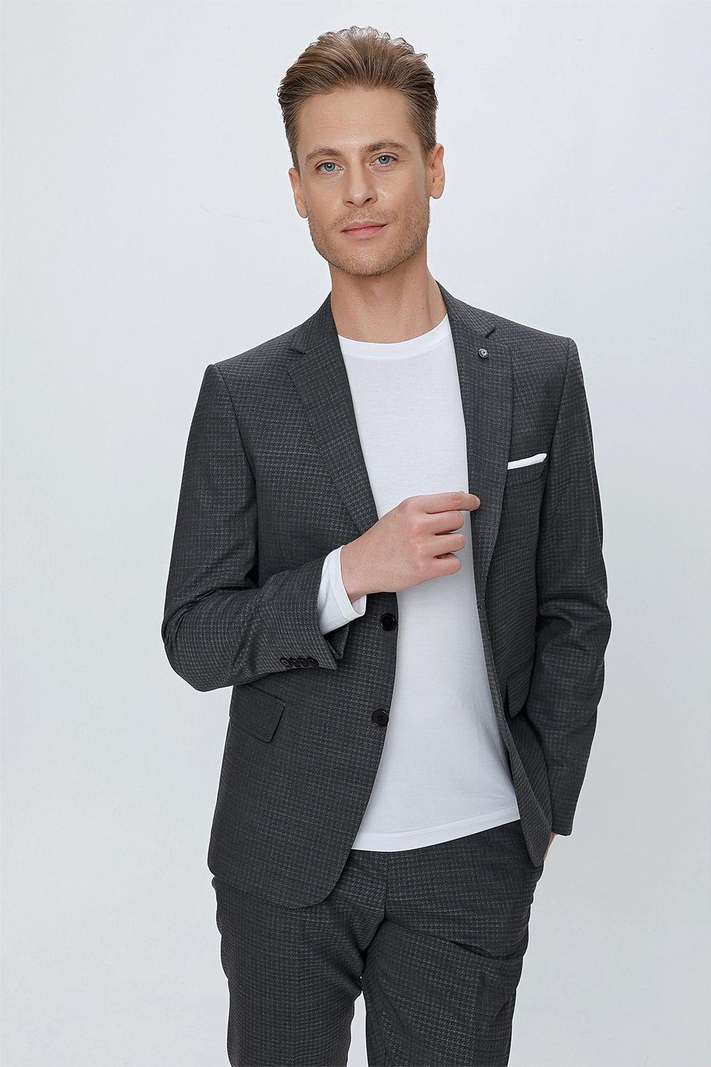 TK 863 Slim Fit Antrasit Klasik Takım Elbise