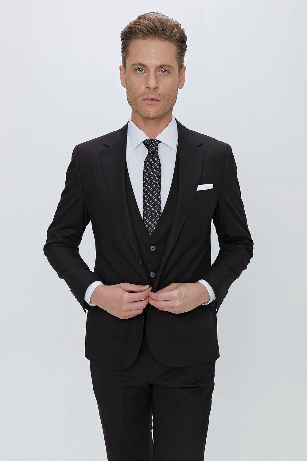 TK 868 Slim Fit Siyah Klasik Takım Elbise