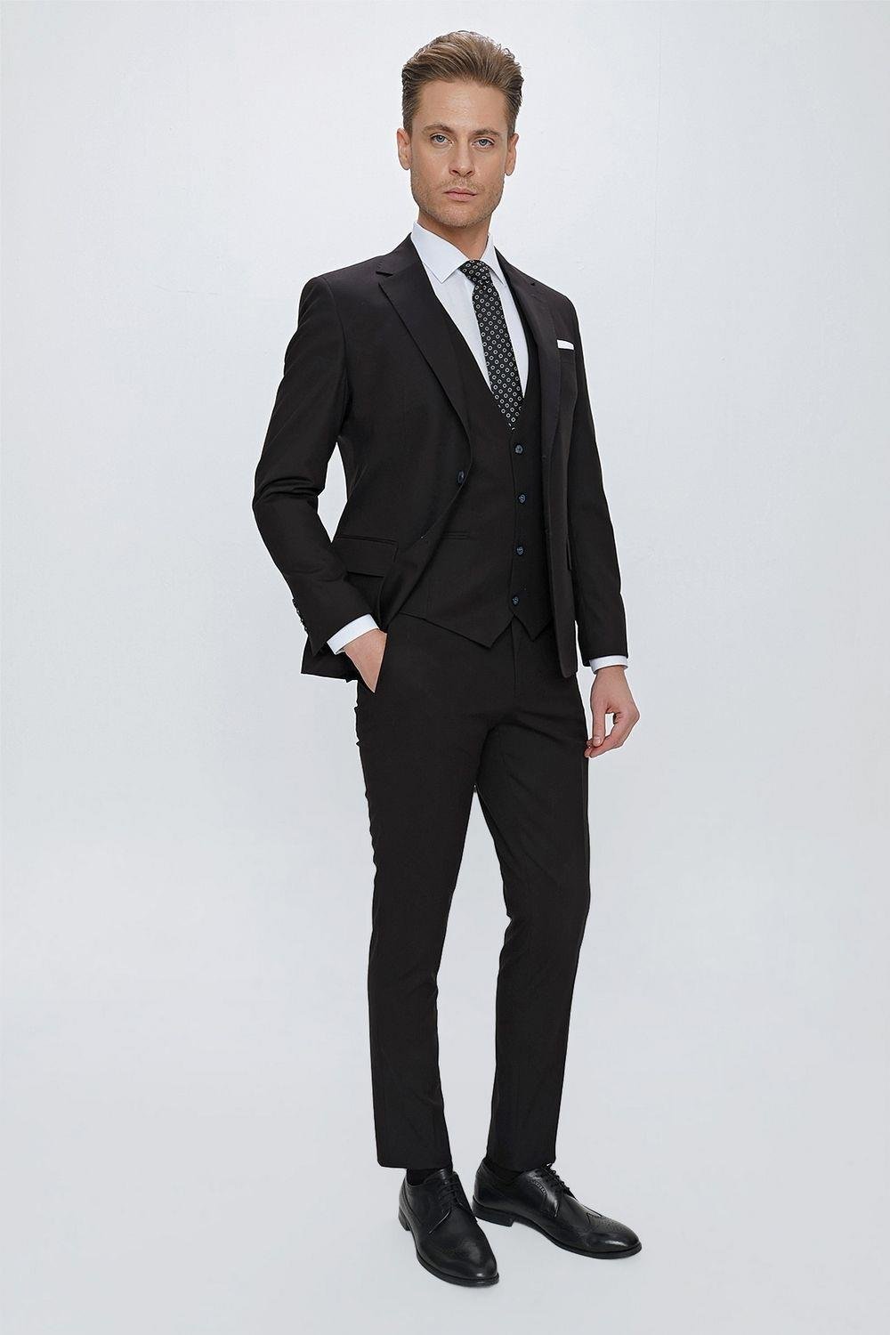 TK 868 Slim Fit Siyah Klasik Takım Elbise