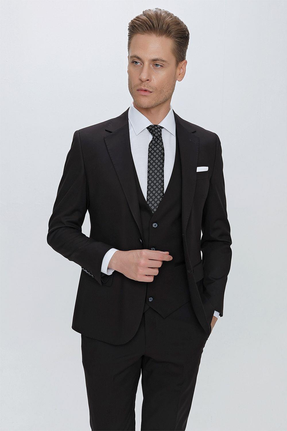 TK 868 Slim Fit Siyah Klasik Takım Elbise