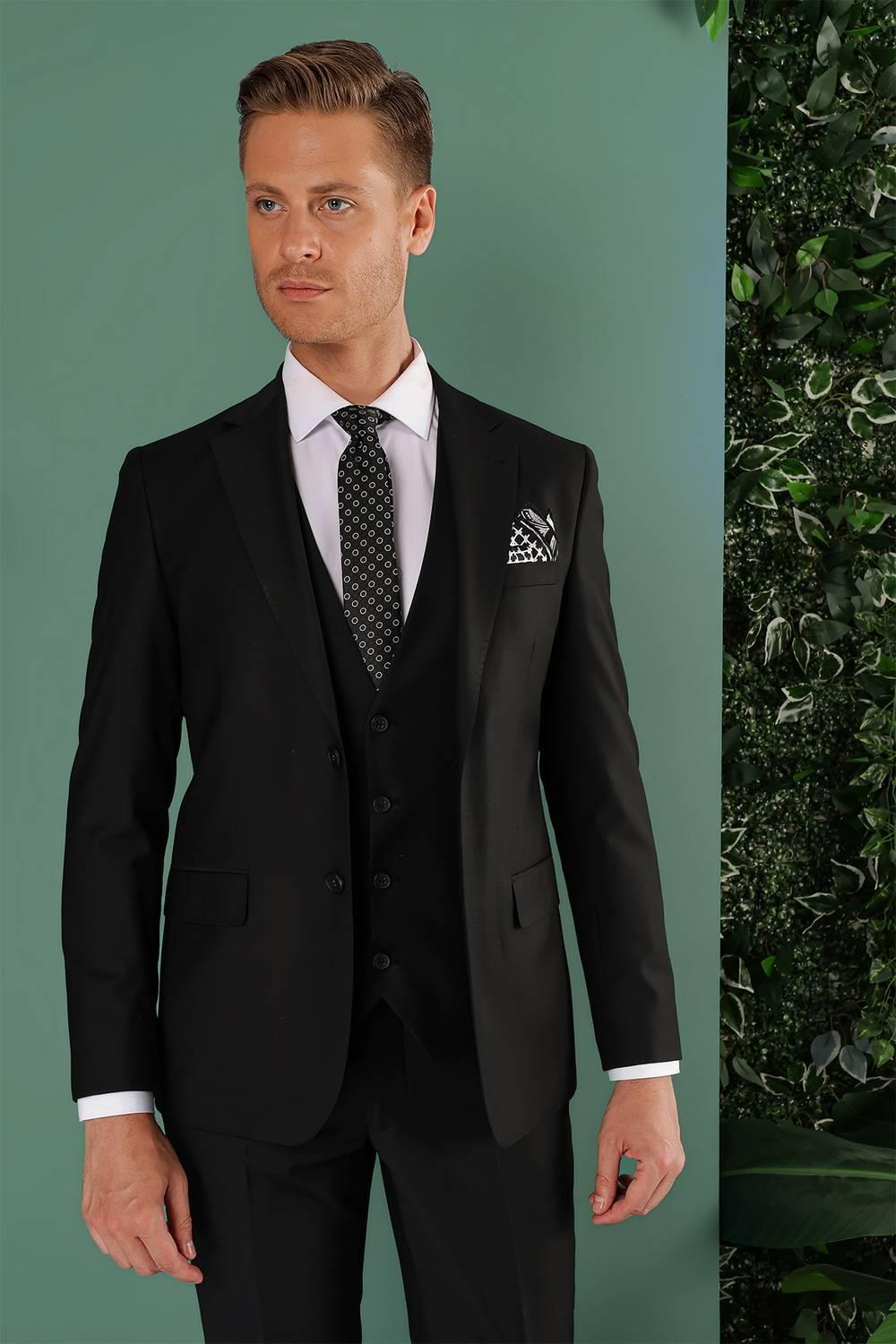 TK 869 Slim Fit Siyah Klasik Takım Elbise