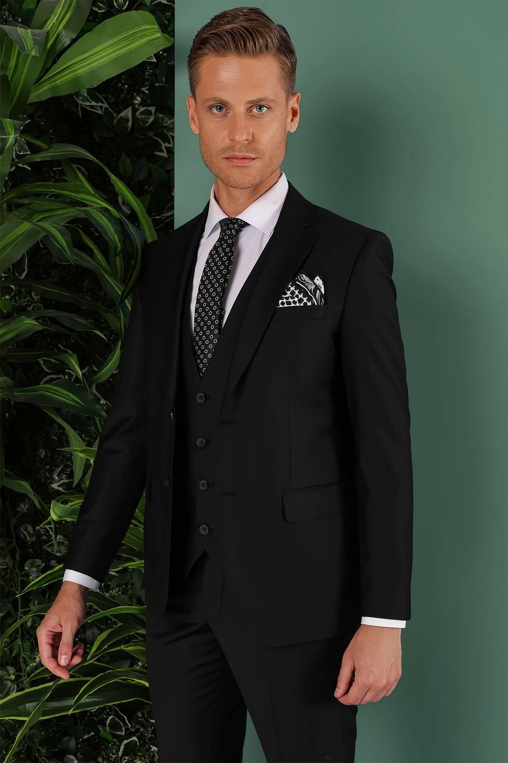 TK 869 Slim Fit Siyah Klasik Takım Elbise