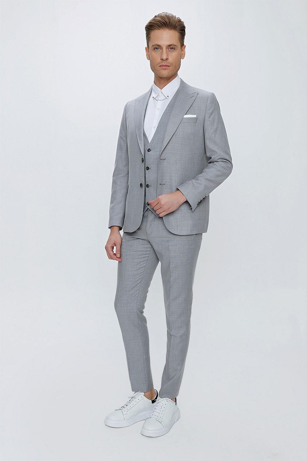 TK 870 Slim Fit Gri Klasik Takım Elbise