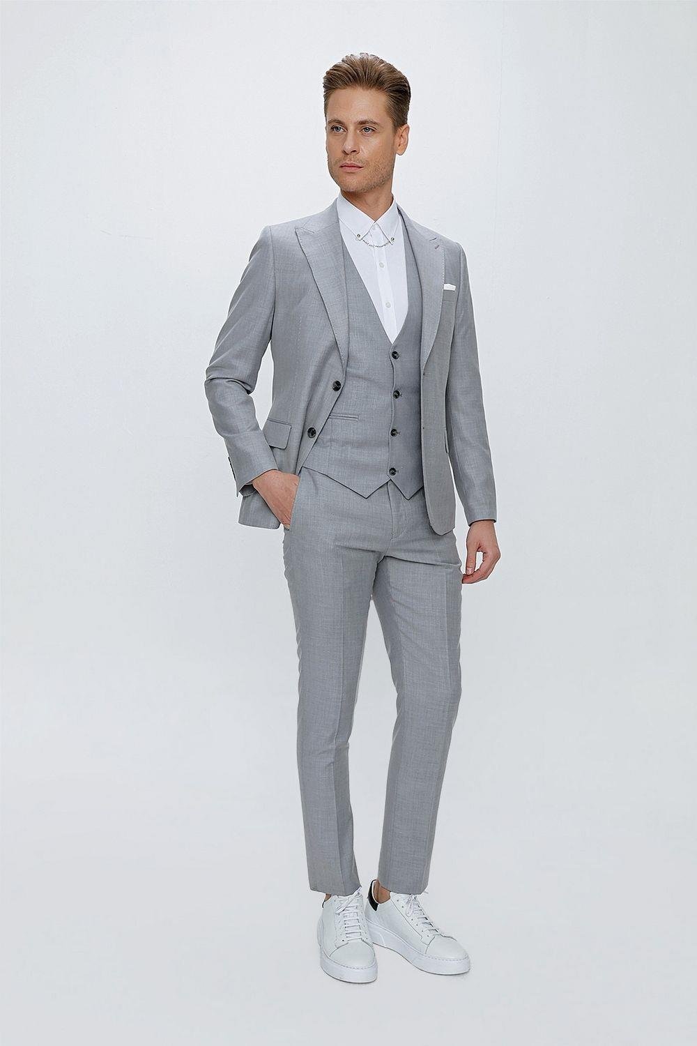 TK 870 Slim Fit Gri Klasik Takım Elbise