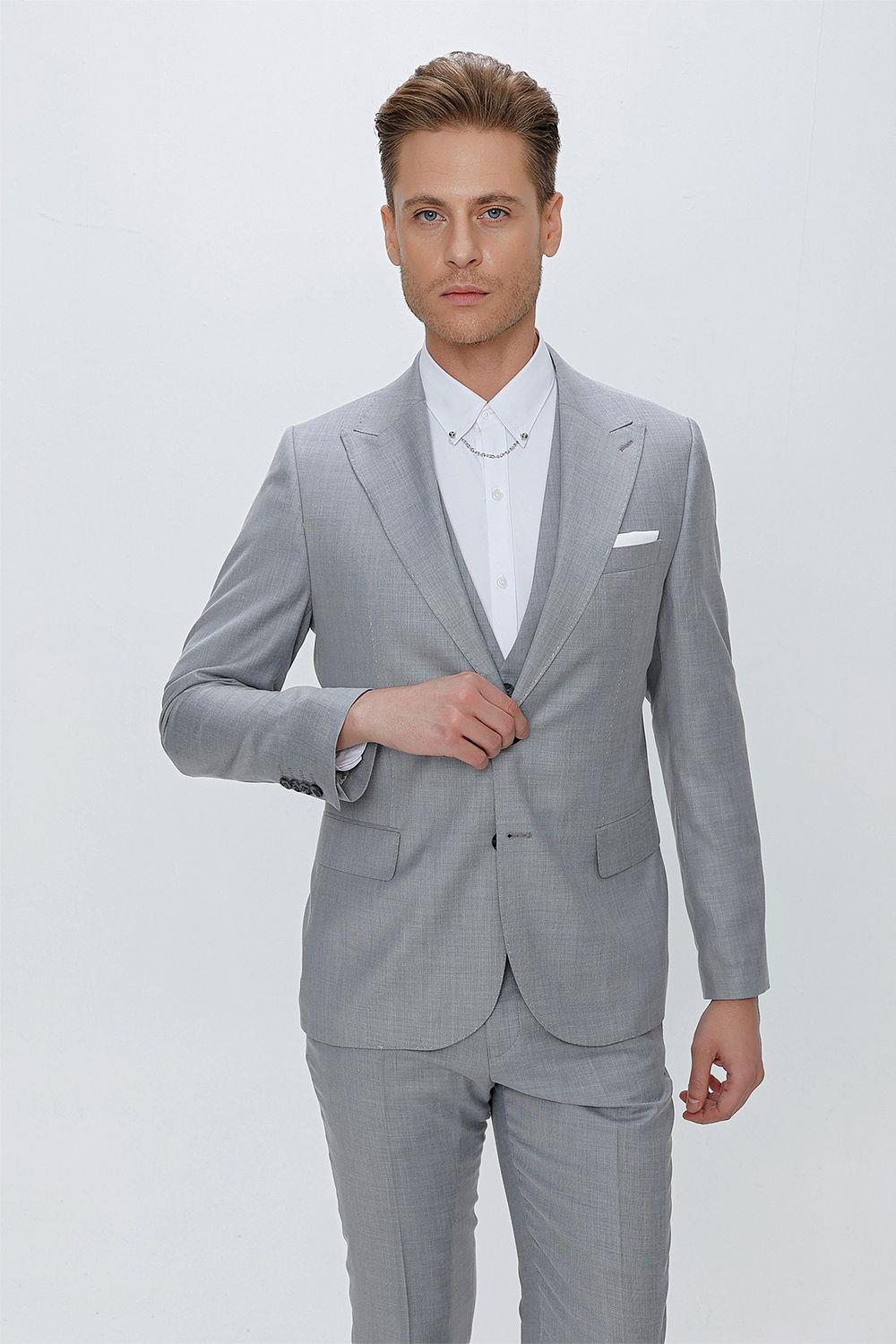 TK 870 Slim Fit Gri Klasik Takım Elbise