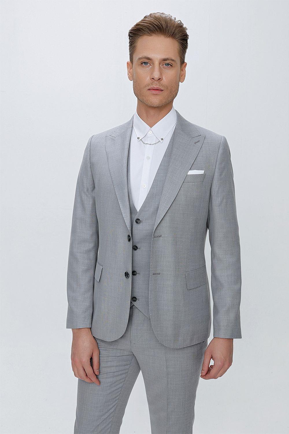 TK 870 Slim Fit Gri Klasik Takım Elbise