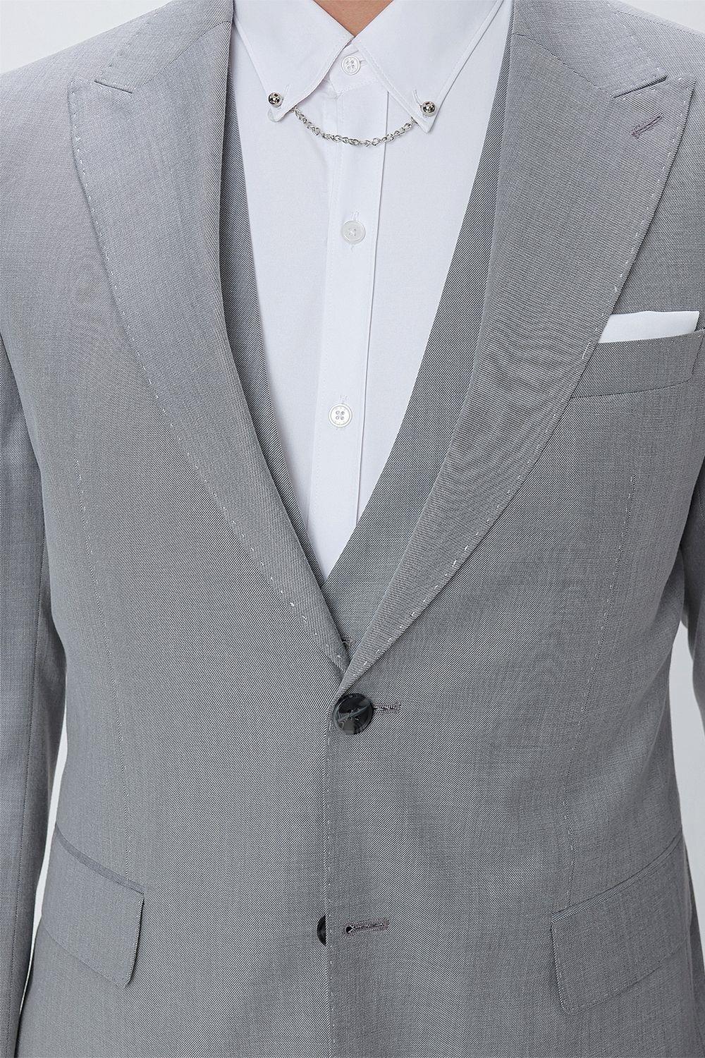 TK 870 Slim Fit Gri Klasik Takım Elbise