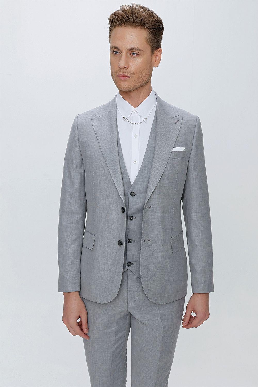 TK 870 Slim Fit Gri Klasik Takım Elbise