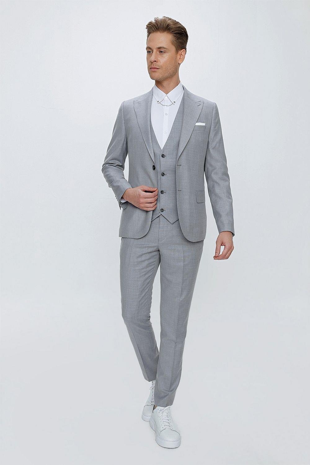 TK 870 Slim Fit Gri Klasik Takım Elbise