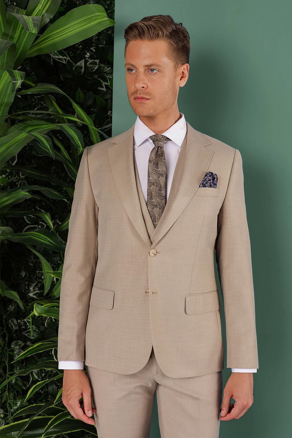 TK 871 Slim Fit Bej Klasik Takım Elbise