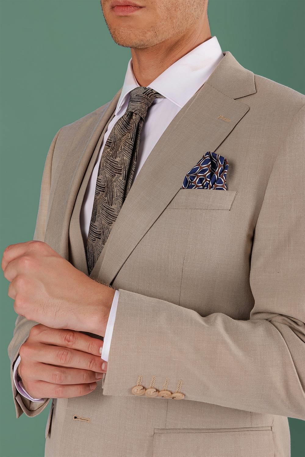 TK 871 Slim Fit Bej Klasik Takım Elbise