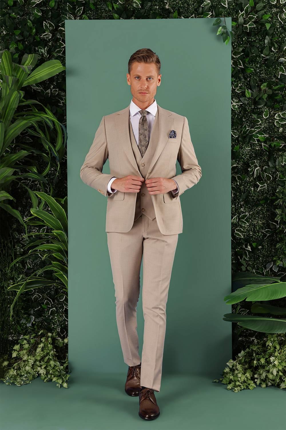 TK 871 Slim Fit Bej Klasik Takım Elbise