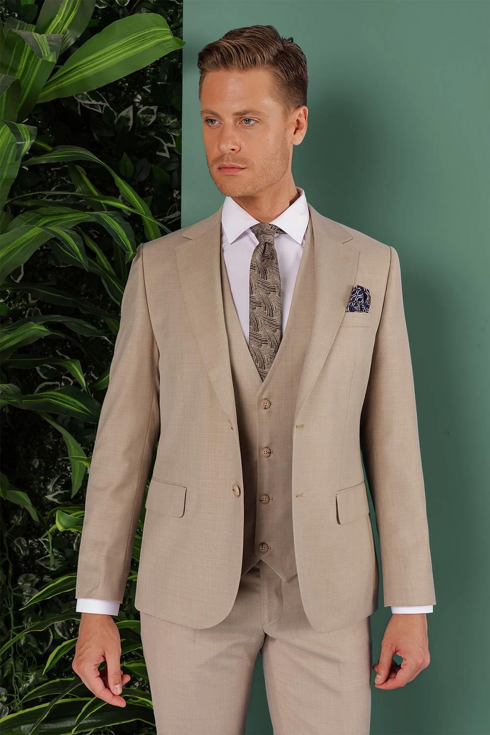 TK 871 Slim Fit Bej Klasik Takım Elbise