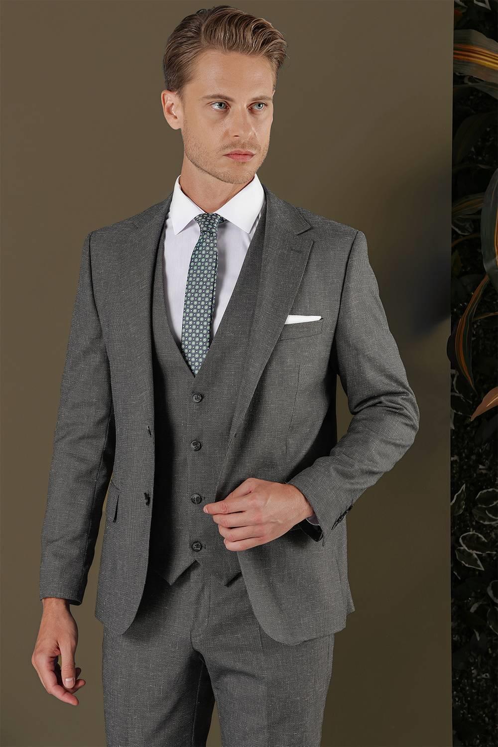 TK 873 Slim Fit Koyu Gri Klasik Takım Elbise