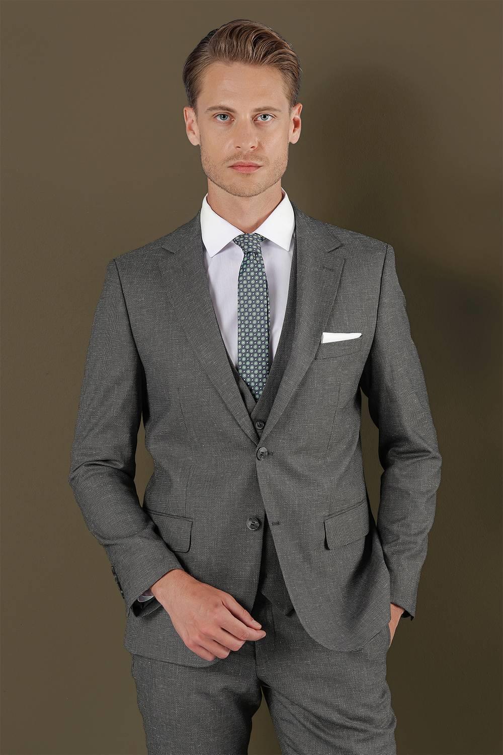 TK 873 Slim Fit Koyu Gri Klasik Takım Elbise