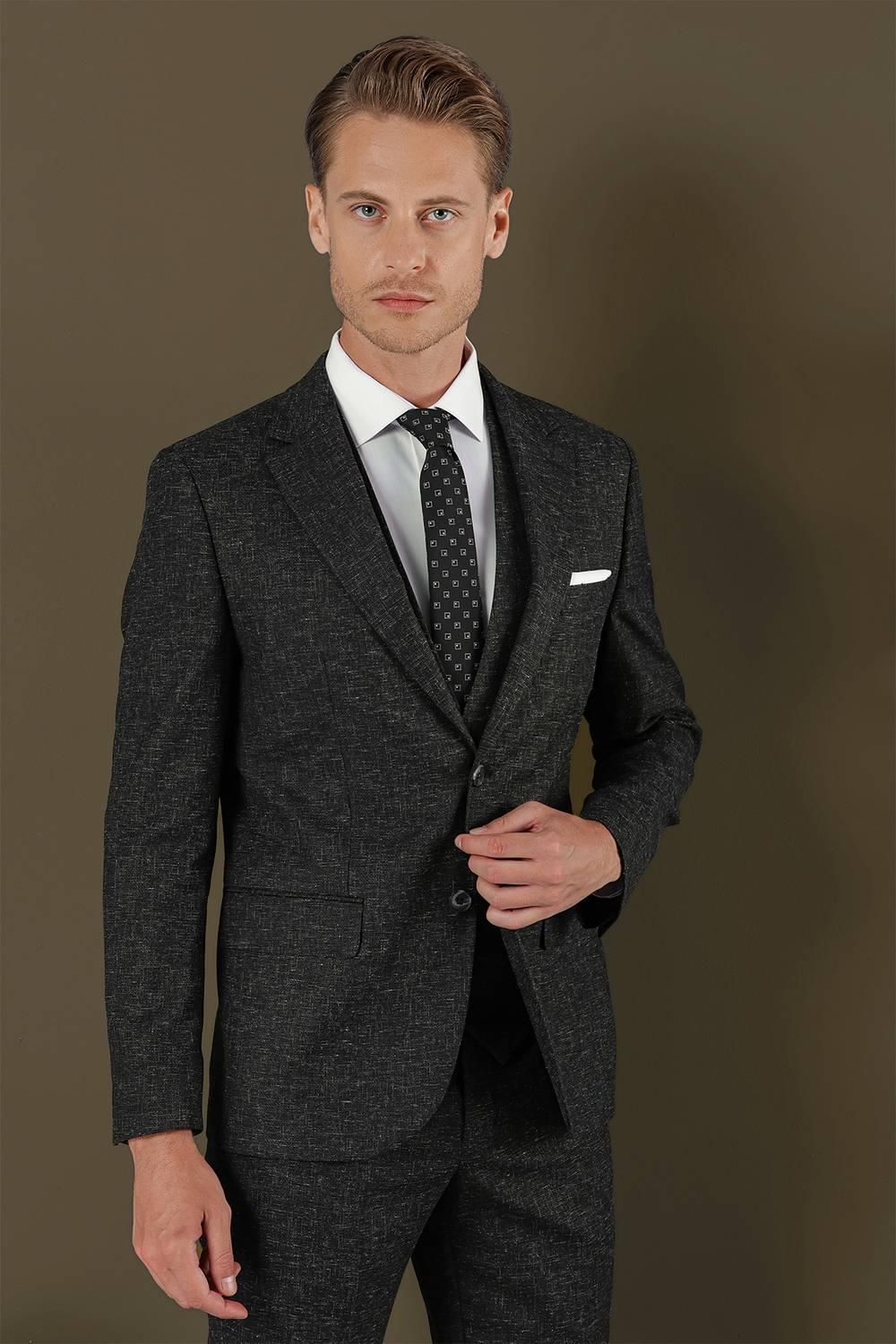 TK 873 Slim Fit Siyah Klasik Takım Elbise