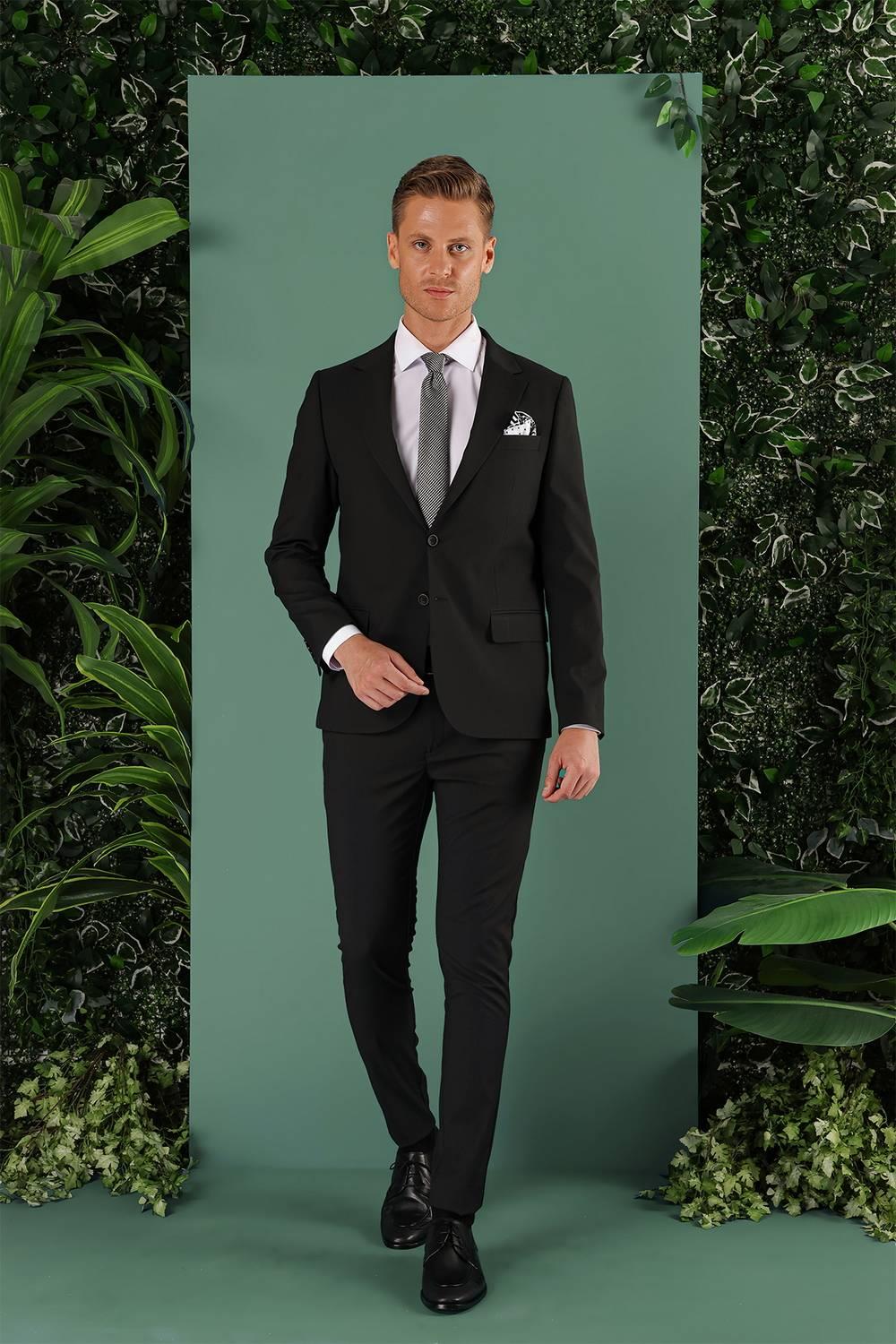 TK 874 Slim Fit Siyah Klasik Takım Elbise