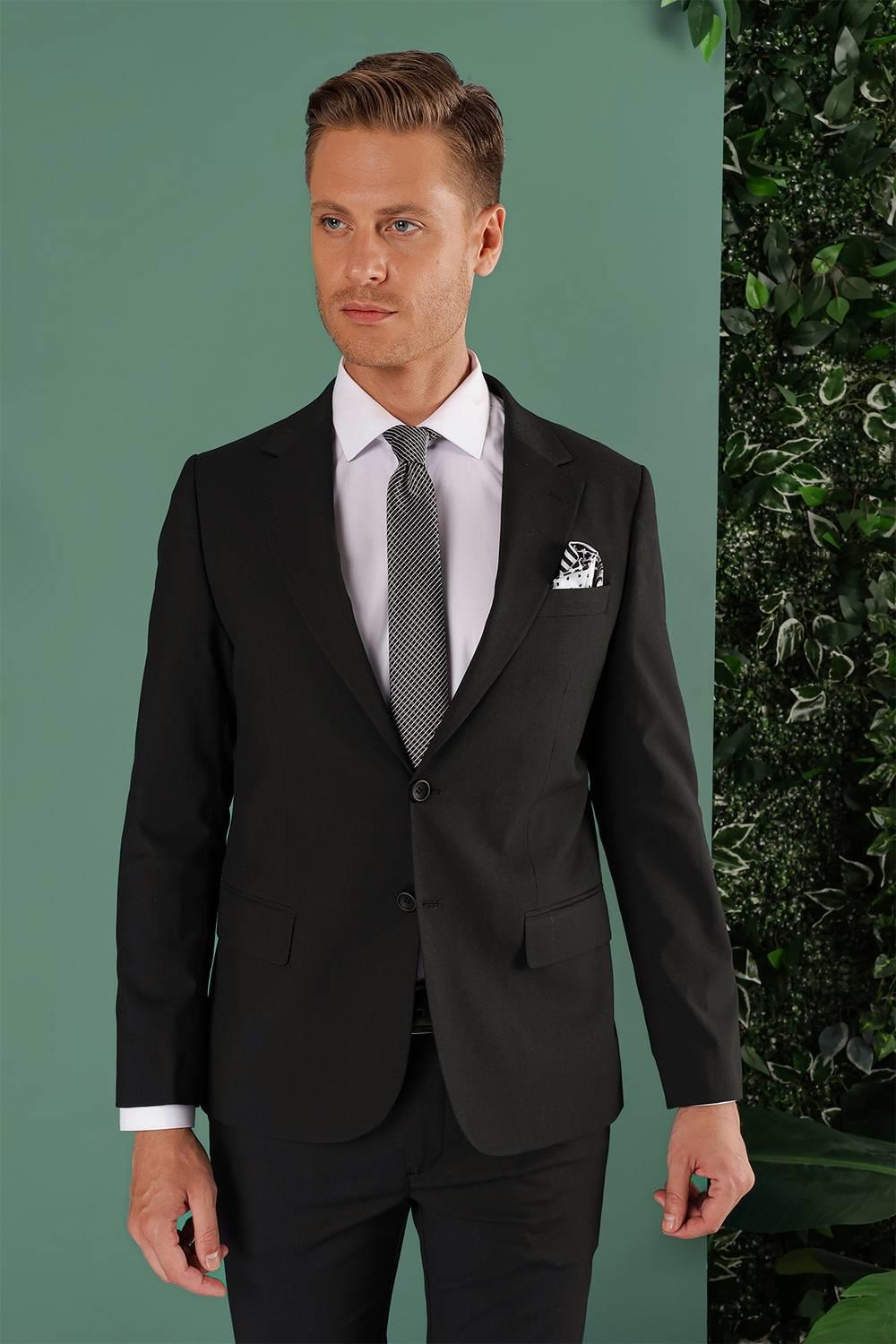 TK 874 Slim Fit Siyah Klasik Takım Elbise