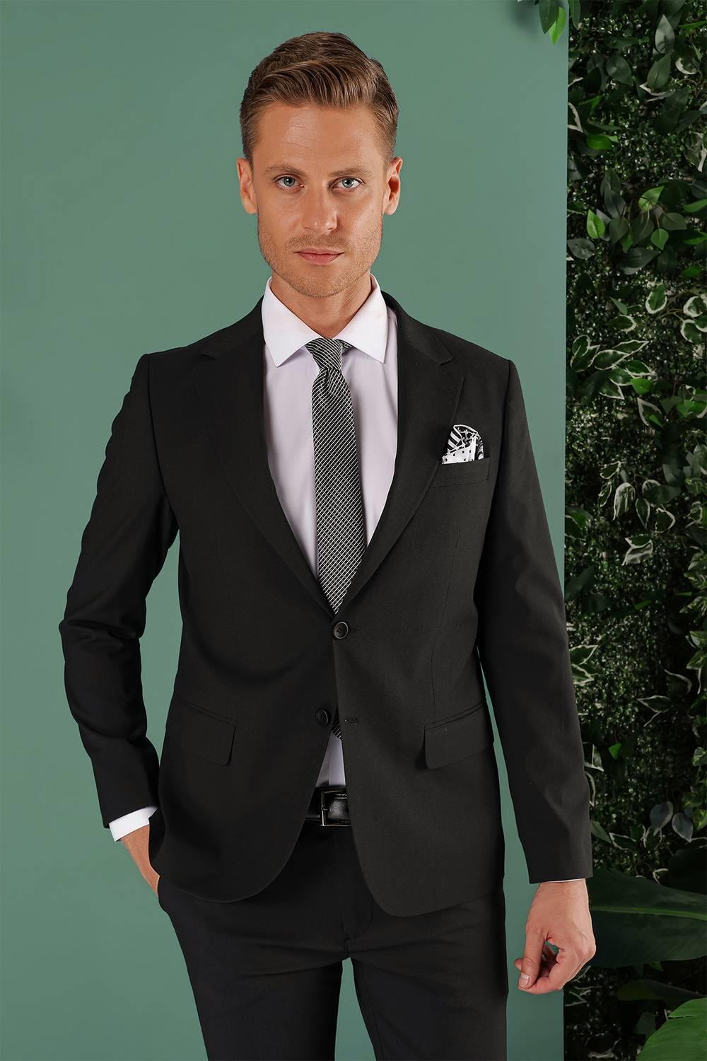 TK 874 Slim Fit Siyah Klasik Takım Elbise