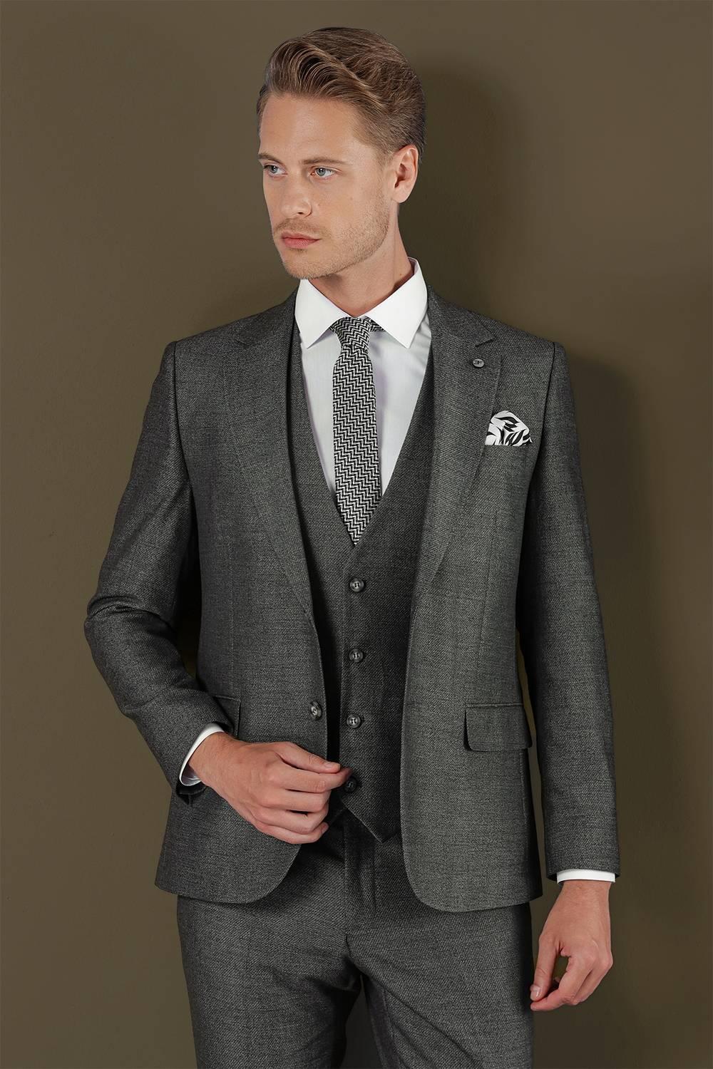 TK 876 Slim Fit Füme Klasik Takım Elbise