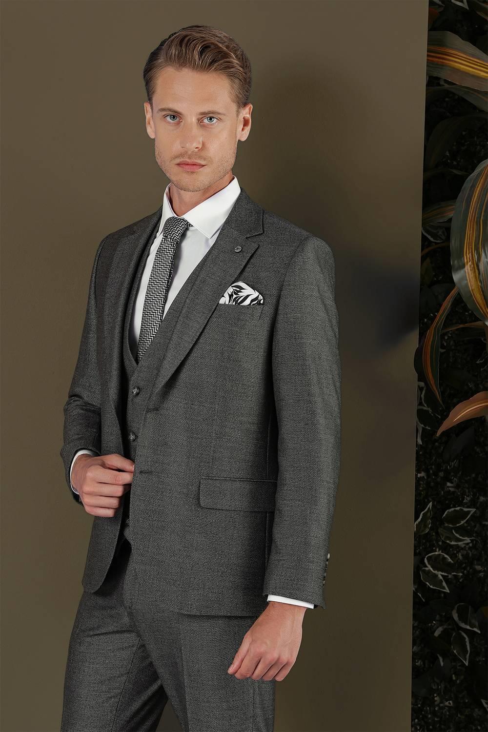 TK 876 Slim Fit Füme Klasik Takım Elbise