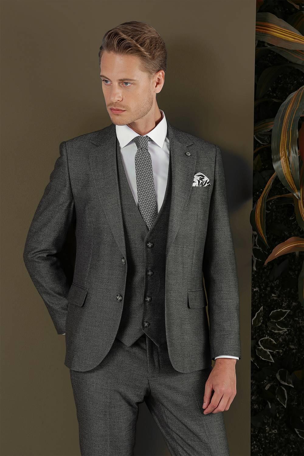 TK 876 Slim Fit Füme Klasik Takım Elbise