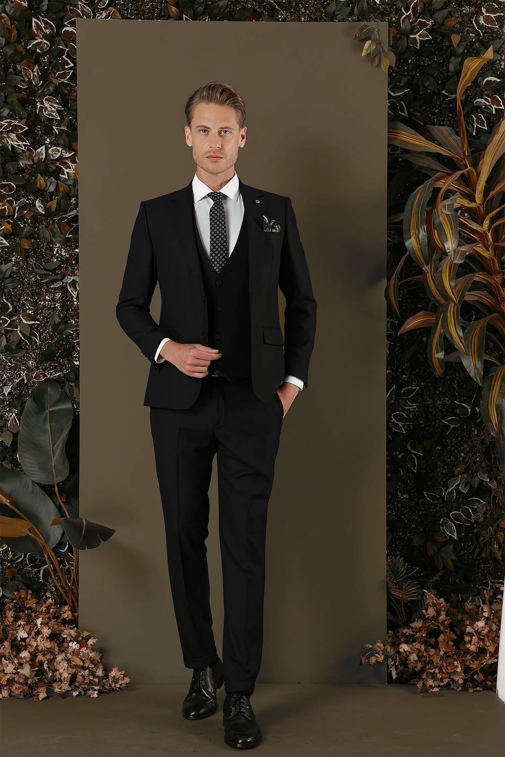 TK 876 Slim Fit Siyah Klasik Takım Elbise