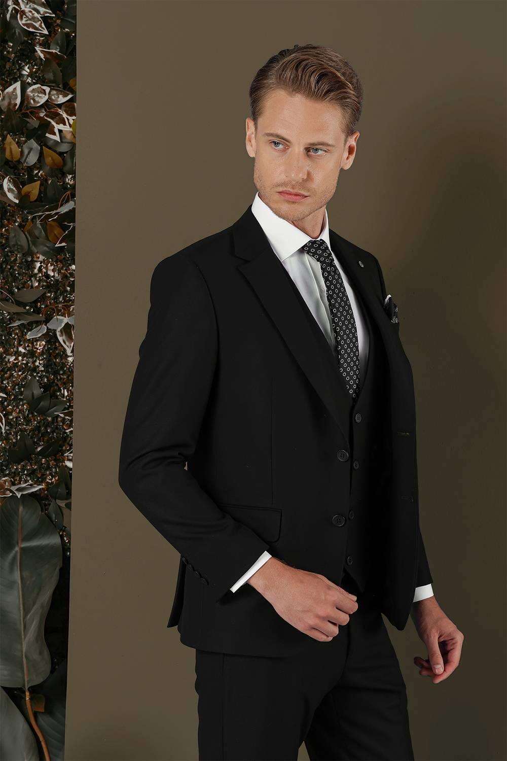 TK 876 Slim Fit Siyah Klasik Takım Elbise