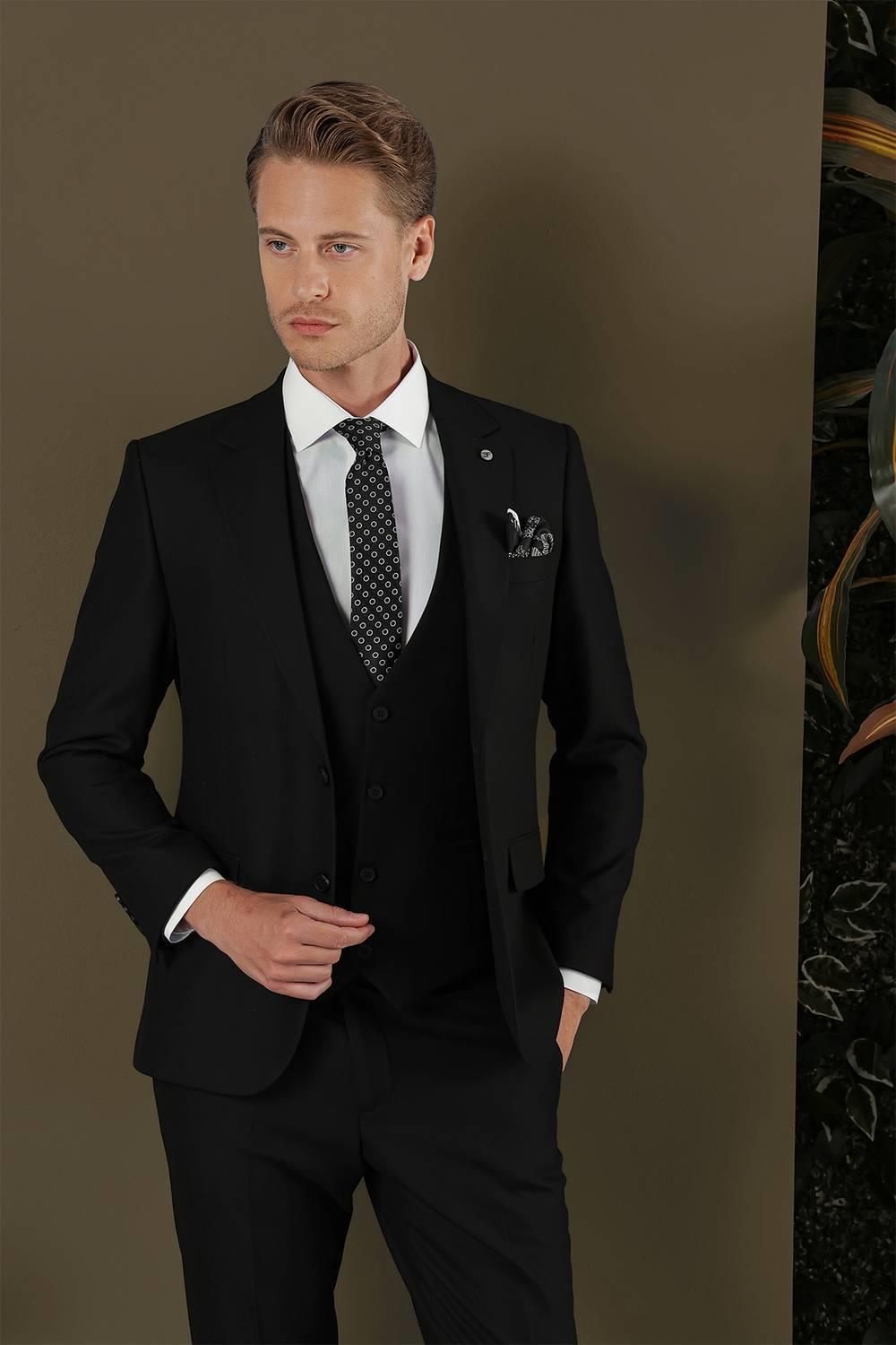 TK 876 Slim Fit Siyah Klasik Takım Elbise
