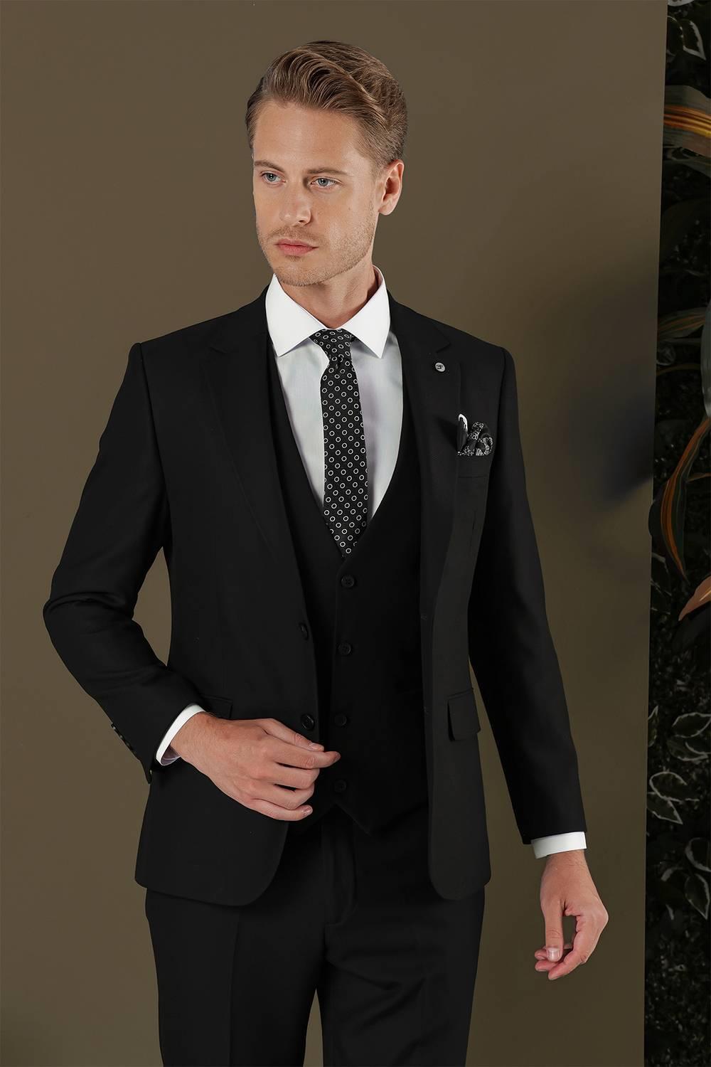 TK 876 Slim Fit Siyah Klasik Takım Elbise