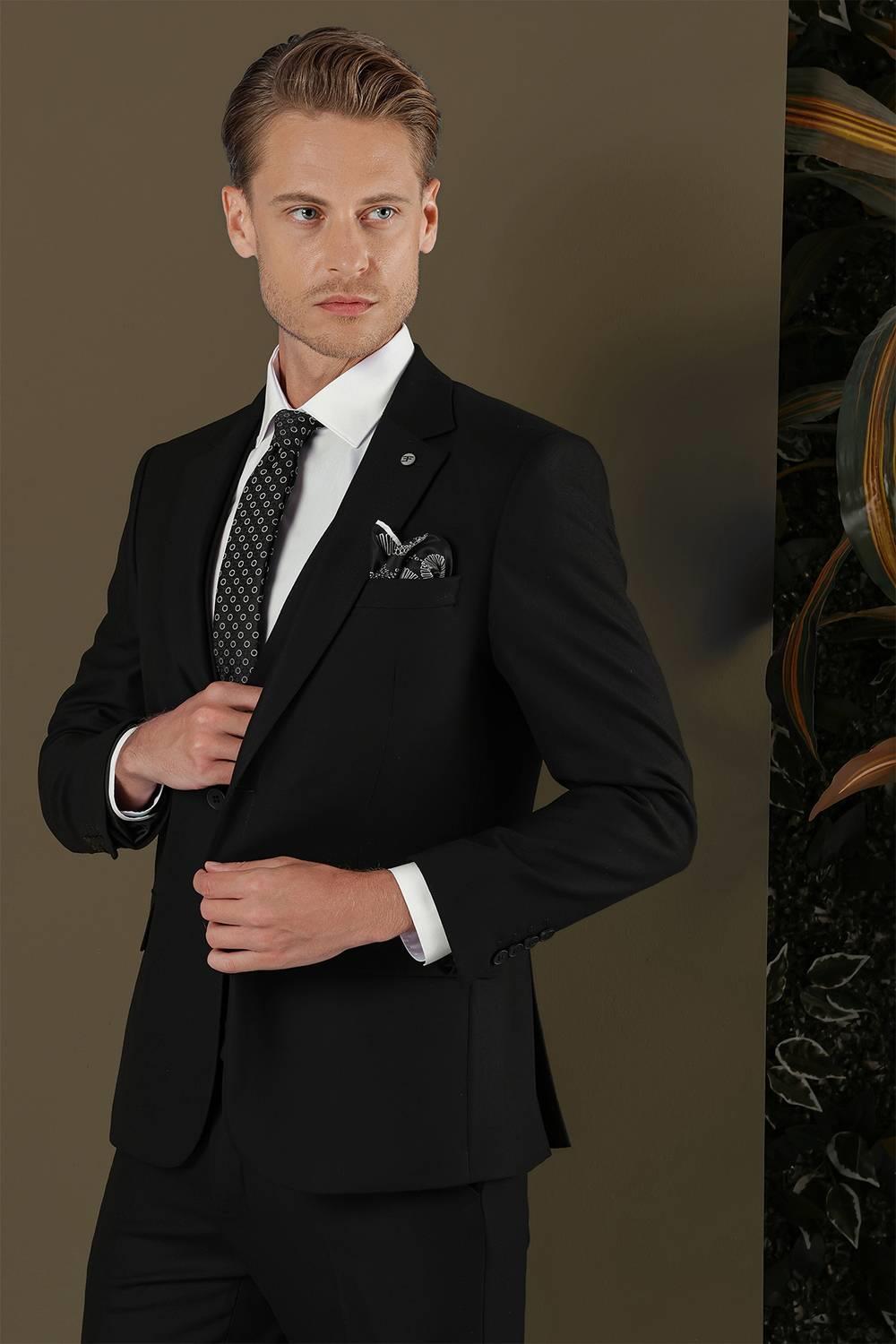 TK 876 Slim Fit Siyah Klasik Takım Elbise