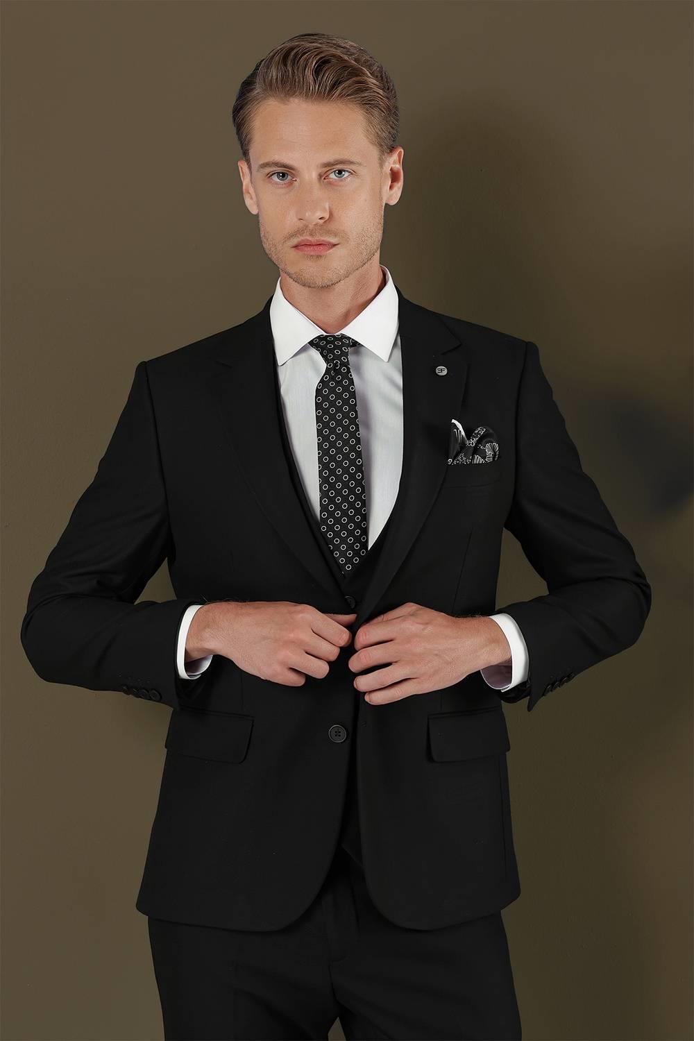 TK 876 Slim Fit Siyah Klasik Takım Elbise