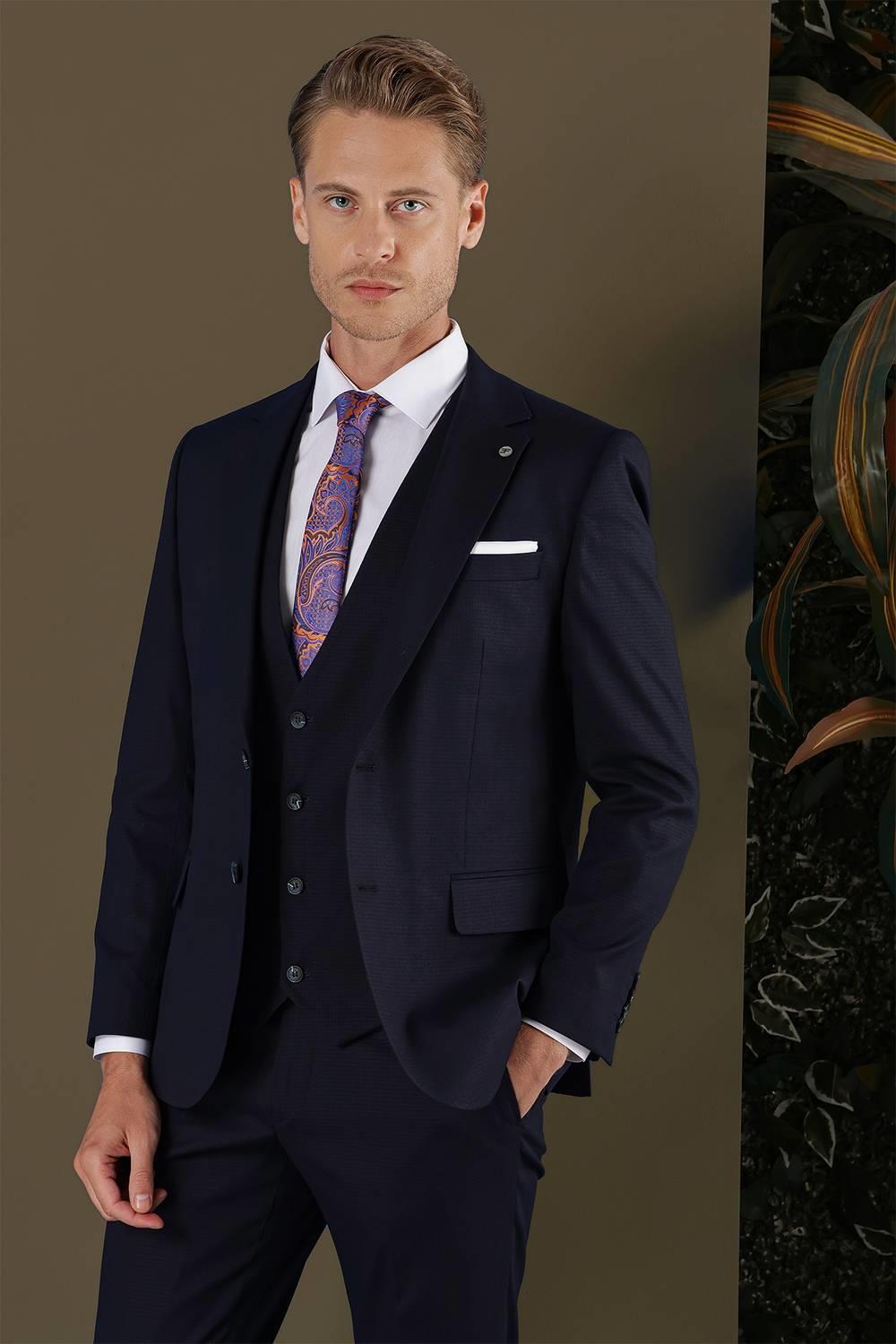 TK 877 Slim Fit Lacivert Klasik Takım Elbise