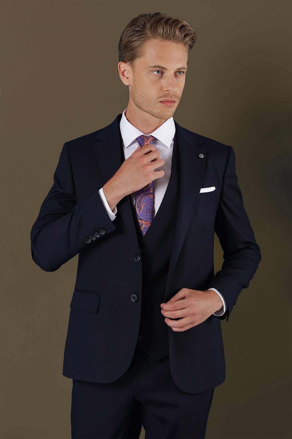 TK 877 Slim Fit Lacivert Klasik Takım Elbise