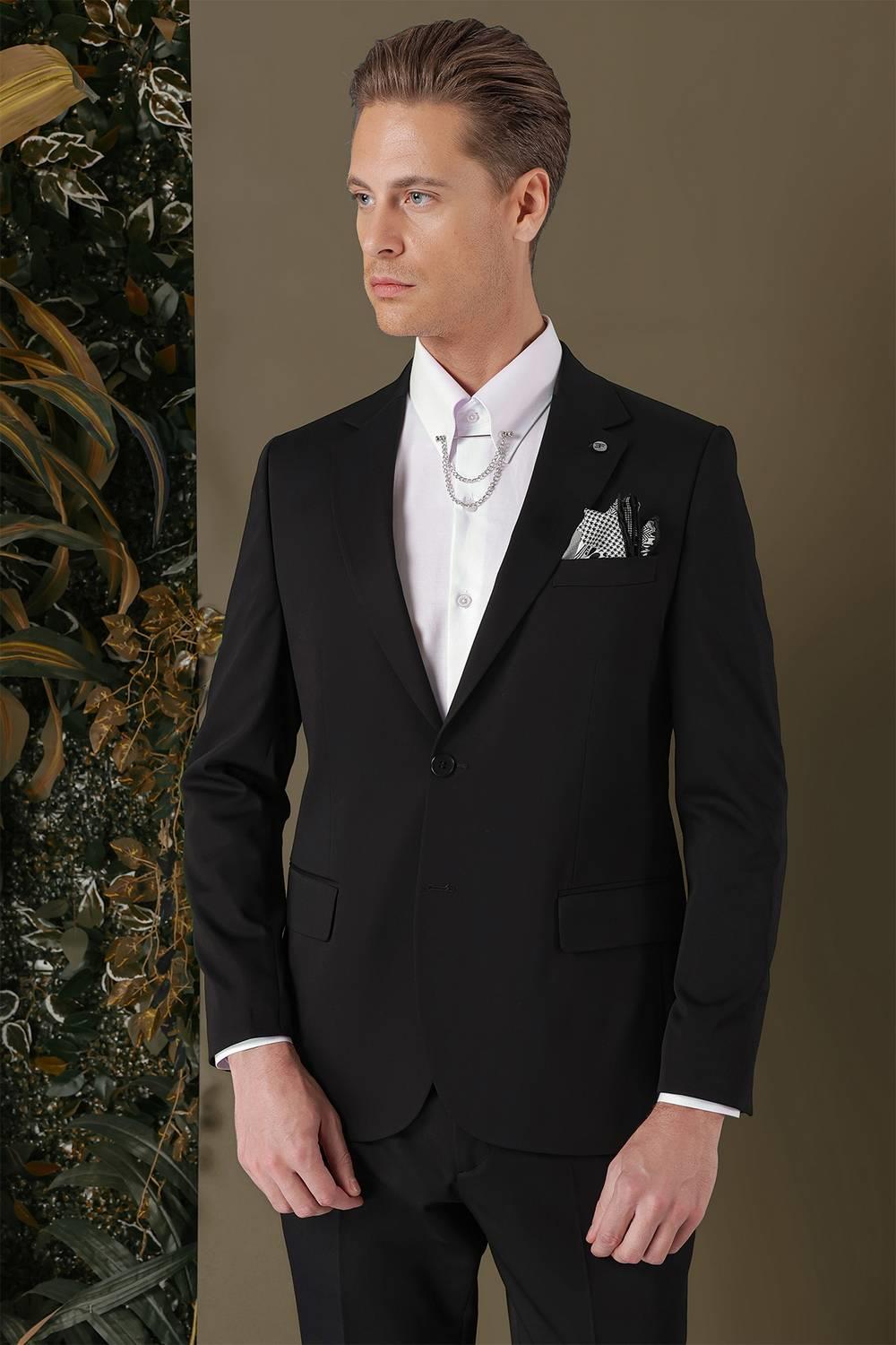 TK 882 Slim Fit Siyah Klasik Takım Elbise