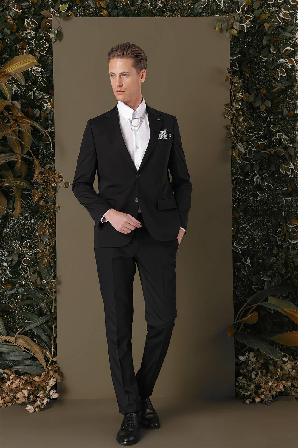 TK 882 Slim Fit Siyah Klasik Takım Elbise