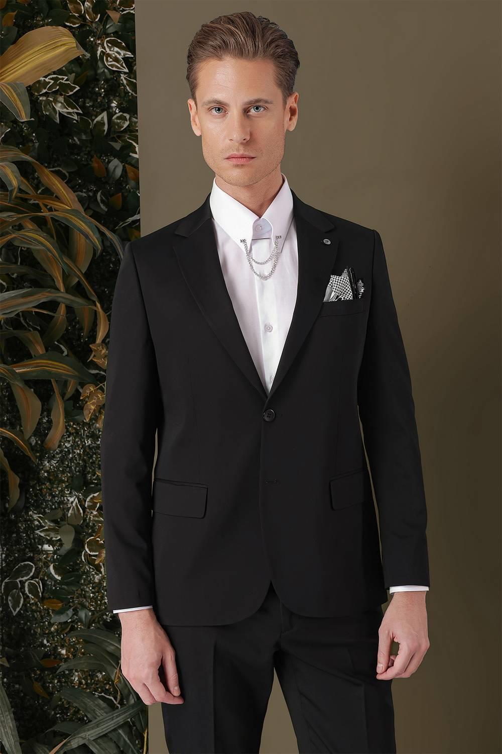 TK 882 Slim Fit Siyah Klasik Takım Elbise