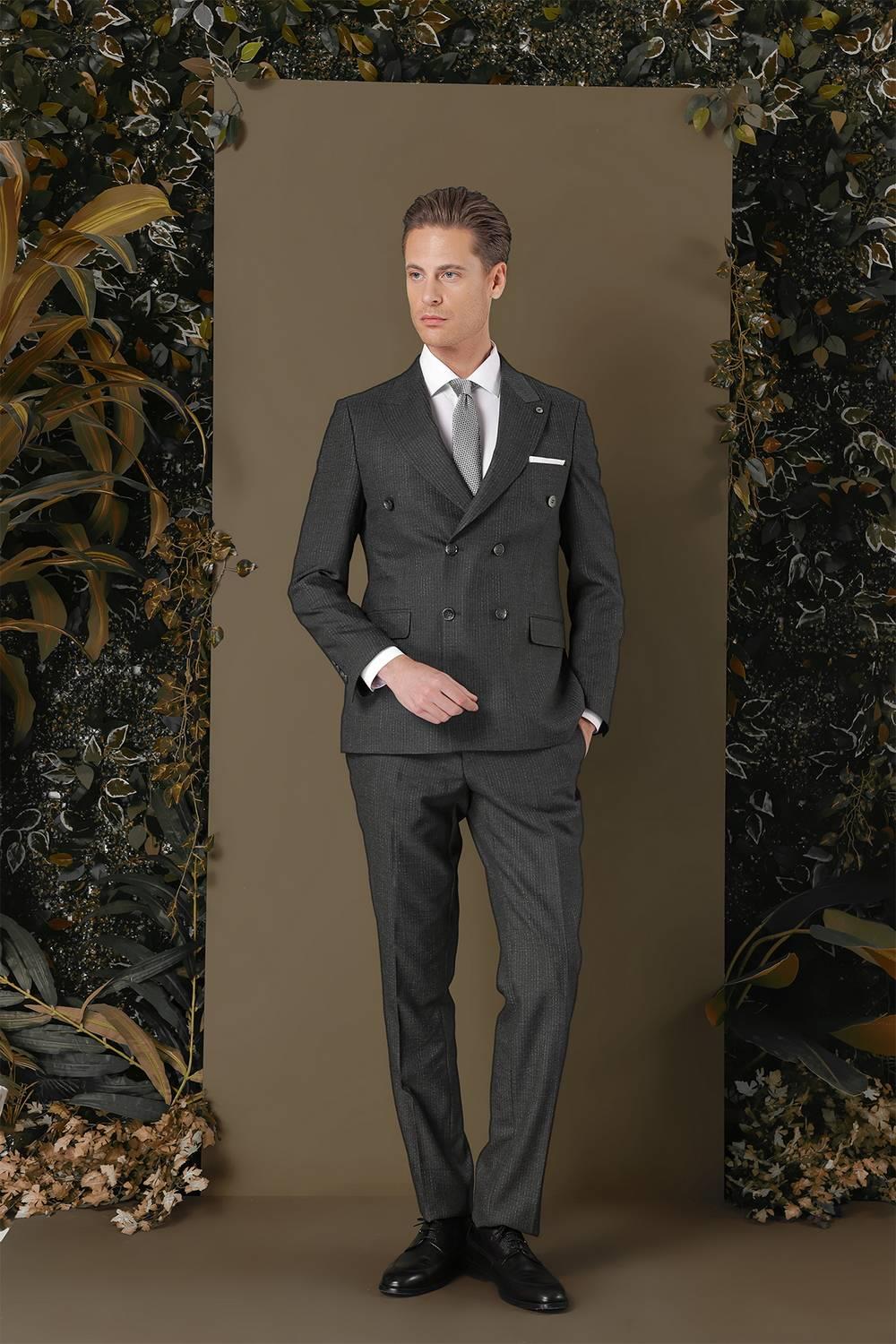 TK 884 Slim Fit Füme Klasik Takım Elbise