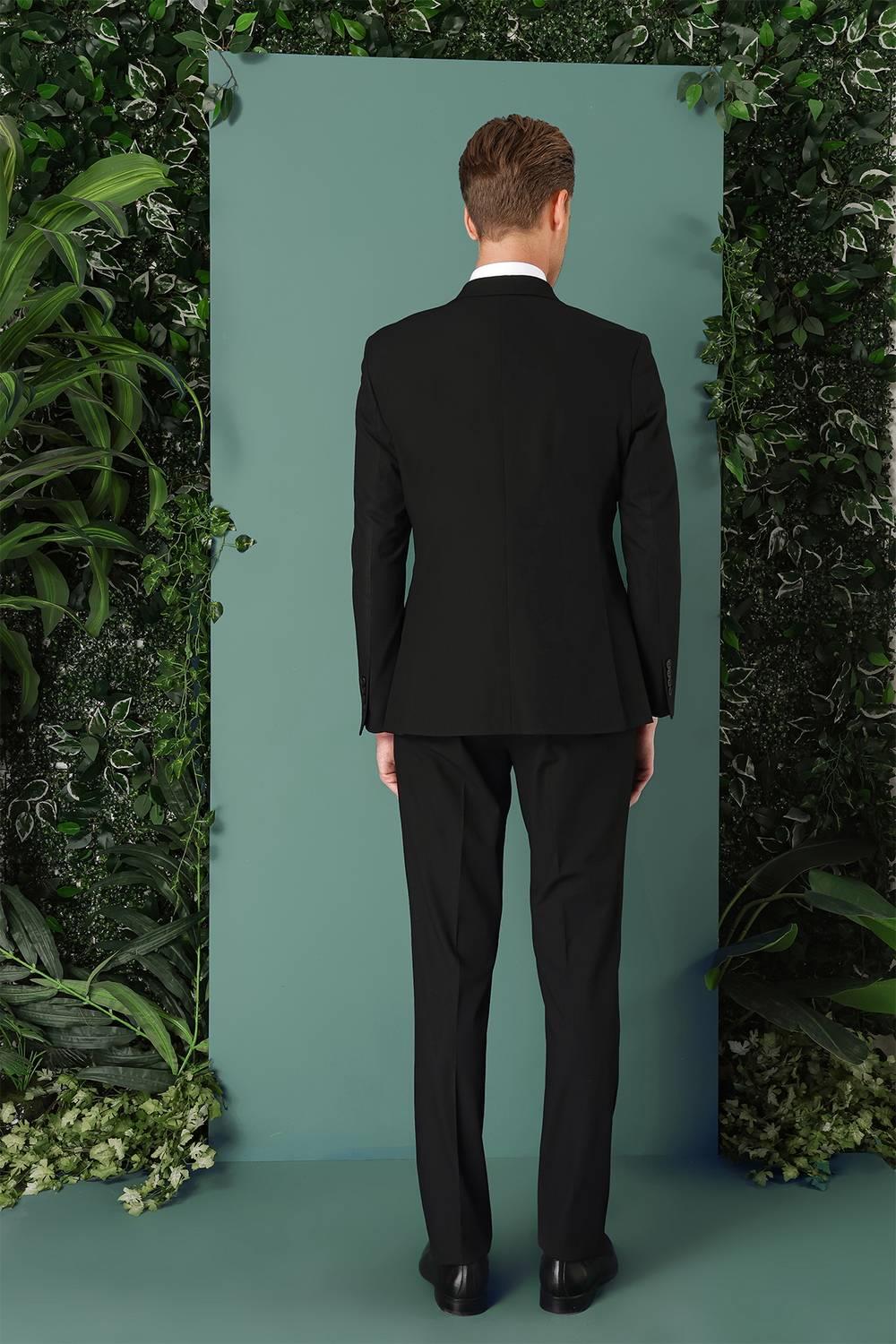 Tk 885 Slim Fit Yünlü Kruvaze Klasik Siyah Takım Elbise 