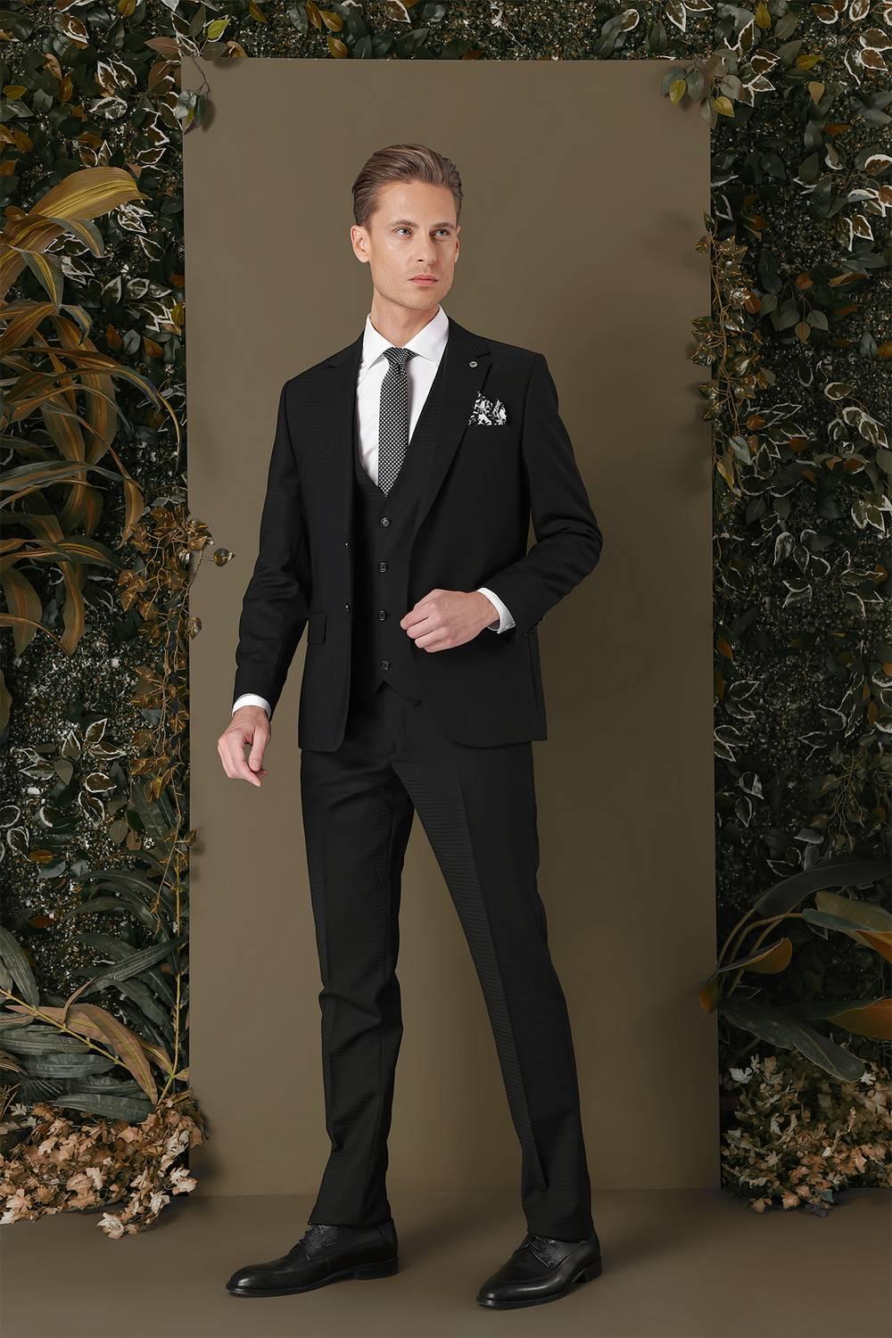 TK 887 Slim Fit Siyah Klasik Takım Elbise