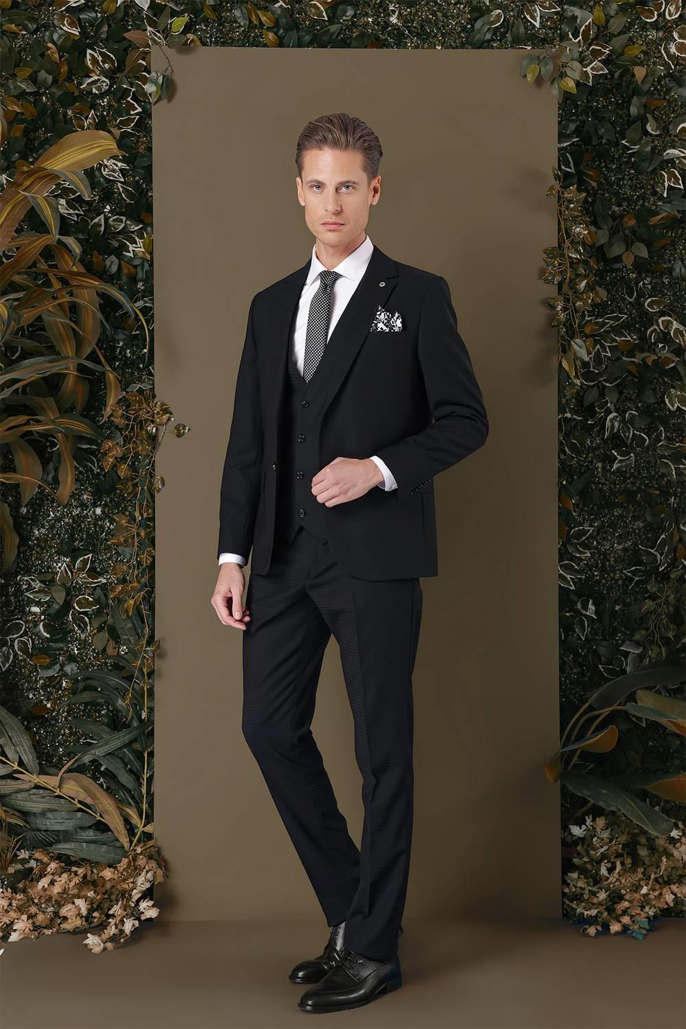 TK 887 Slim Fit Siyah Klasik Takım Elbise